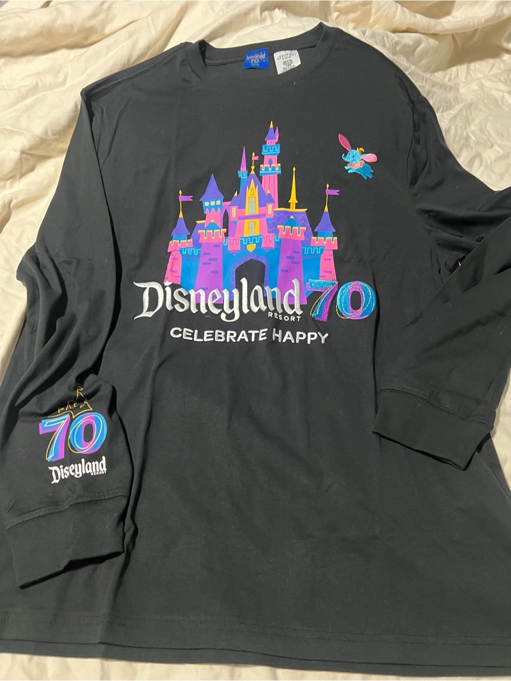 Disney Black Long-Sleeve Tee with Colorful Castle 70th Anniversary